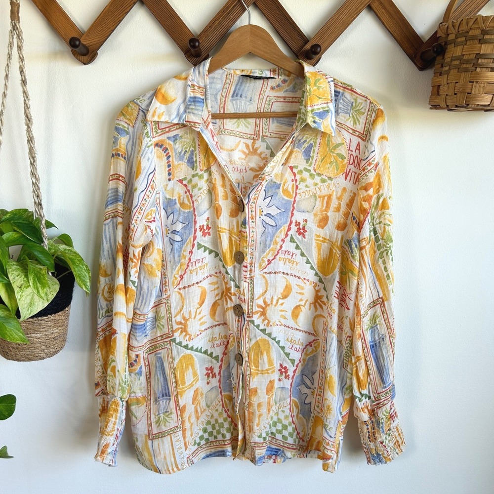 Mlle Gabrielle Unique Spectrum Italia La Dolce Vita Lemon Print Blouse Medium